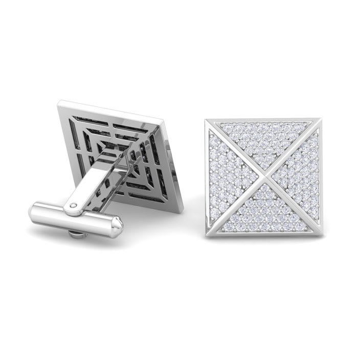 1 3/4 Carat Lab Grown Diamond Cufflinks For Men In 14 Karat White Gold