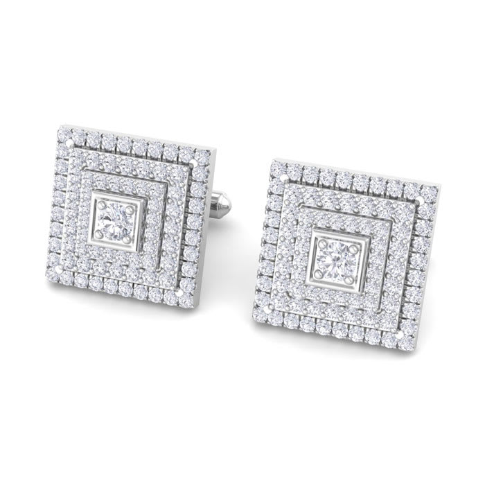 3 1/2 Carat Diamond Cufflinks For Men In 14 Karat White Gold