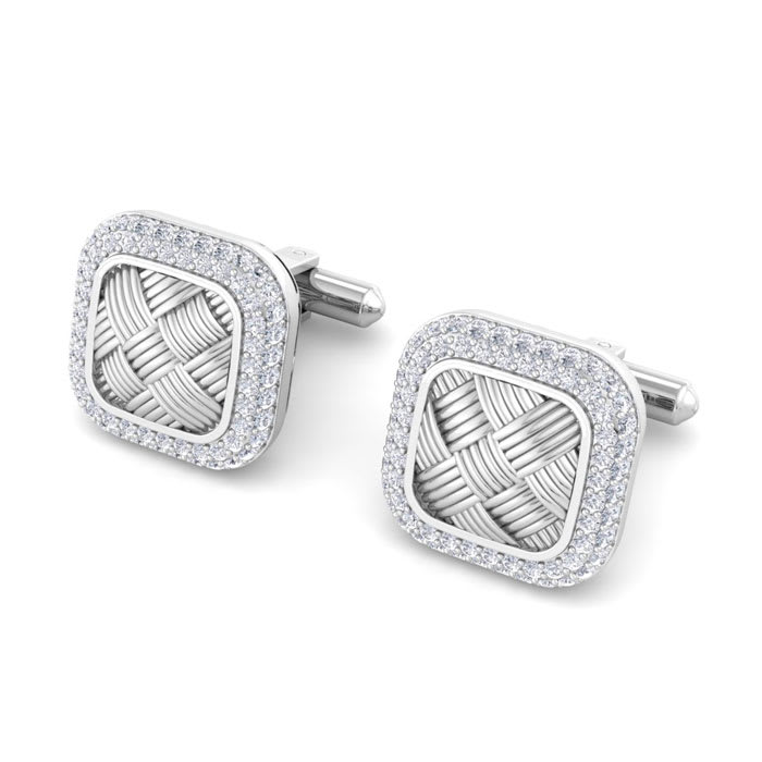 1 1/3 Carat Lab Grown Diamond Cufflinks For Men In 14 Karat White Gold