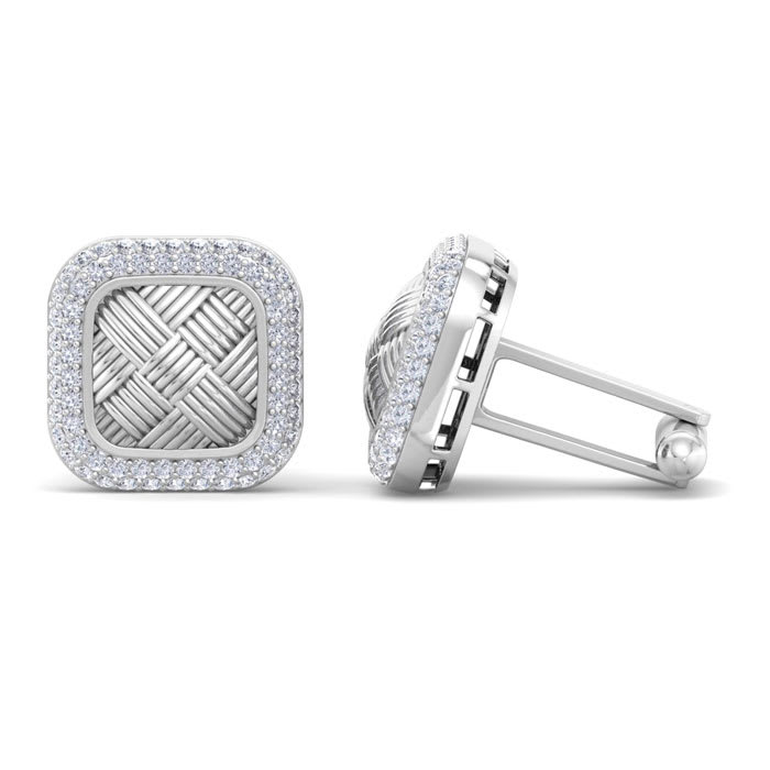 1 1/3 Carat Lab Grown Diamond Cufflinks For Men In 14 Karat White Gold