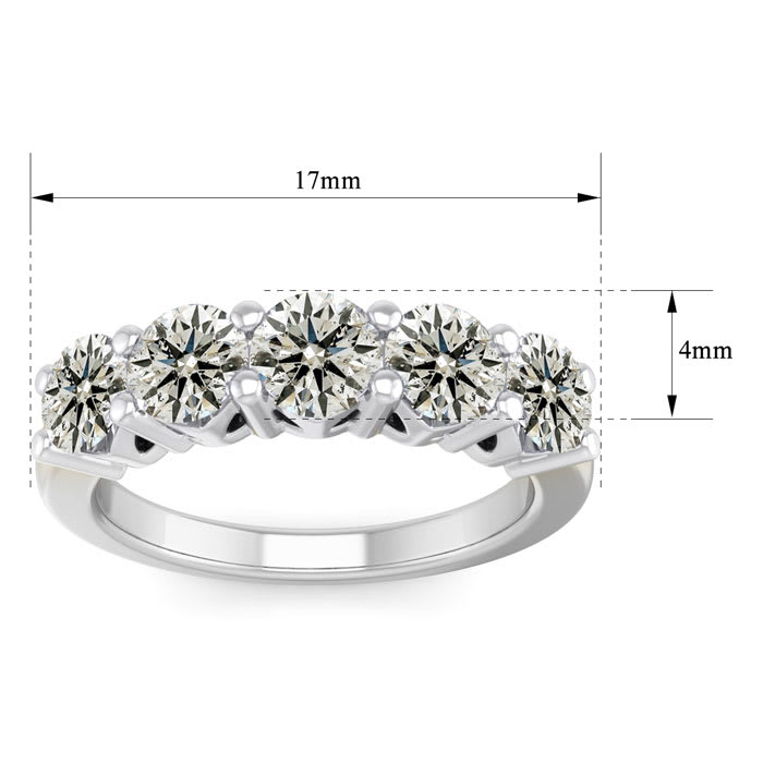 Estate Jewelry 2 Carat Five Lab Grown Diamond Wedding Band In Platinum, Size 8