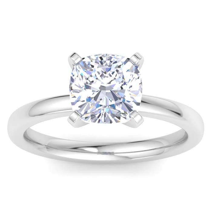 2 Carat Cushion Cut Lab Grown Diamond Ring In 14K White Gold, Solitaire