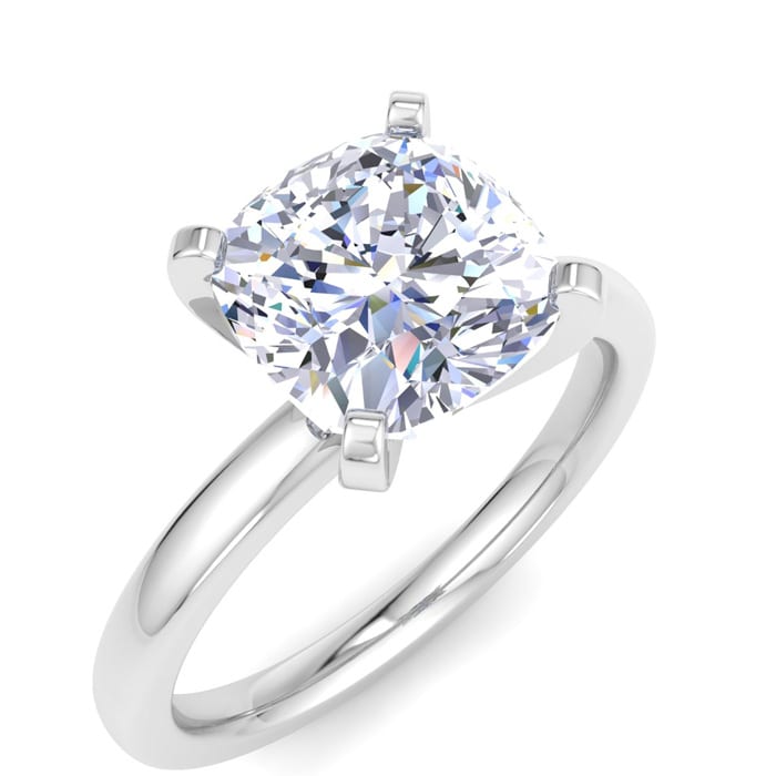 2 Carat Cushion Cut Lab Grown Diamond Ring In 14K White Gold, Solitaire
