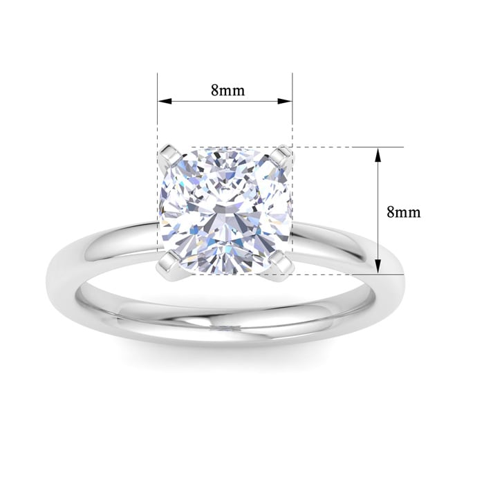 2 Carat Cushion Cut Lab Grown Diamond Ring In 14K White Gold, Solitaire