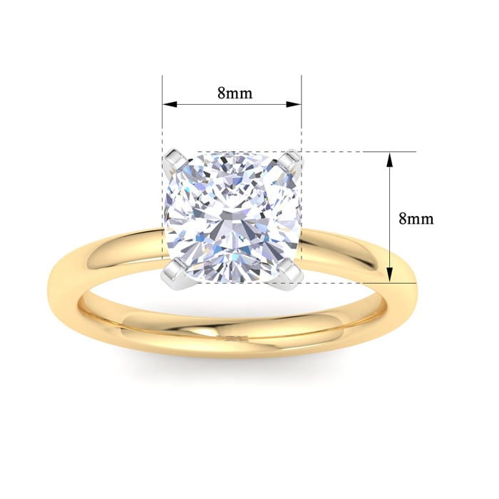 2 Carat Cushion Cut Lab Grown Diamond Ring In 14K Yellow Gold, Solitaire