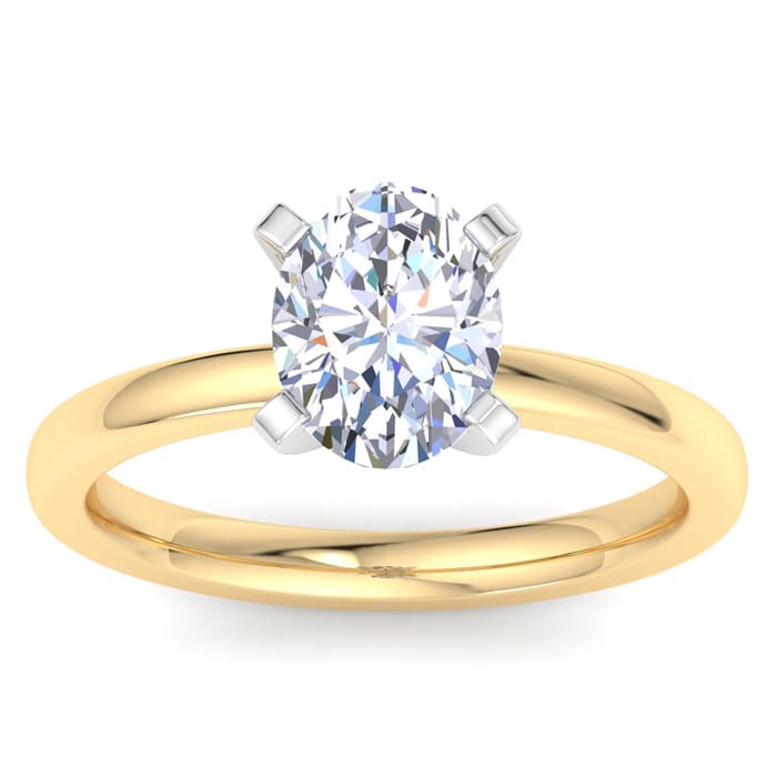 2 Carat Oval Shape Lab Grown Diamond Ring In 14K Yellow Gold, Solitaire