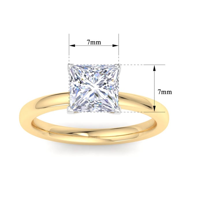 2 Carat Princess Cut Lab Grown Diamond Ring In 14K Yellow Gold, Solitaire