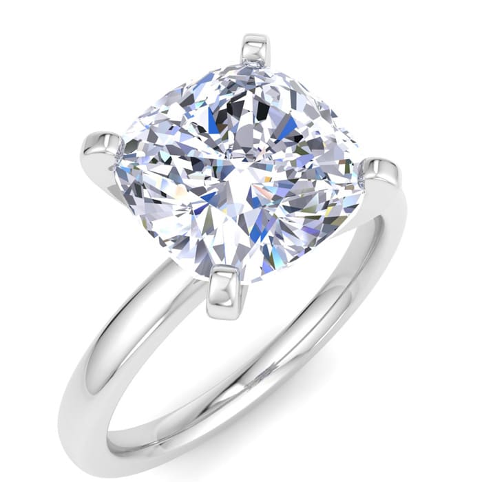 3 Carat Cushion Cut Lab Grown Diamond Ring In 14K White Gold, Solitaire