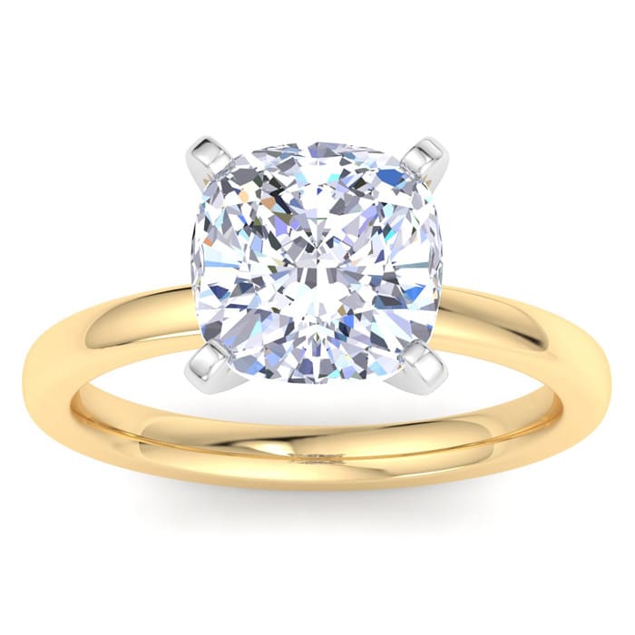 3 Carat Cushion Cut Lab Grown Diamond Ring In 14K Yellow Gold, Solitaire