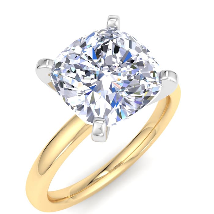 3 Carat Cushion Cut Lab Grown Diamond Ring In 14K Yellow Gold, Solitaire