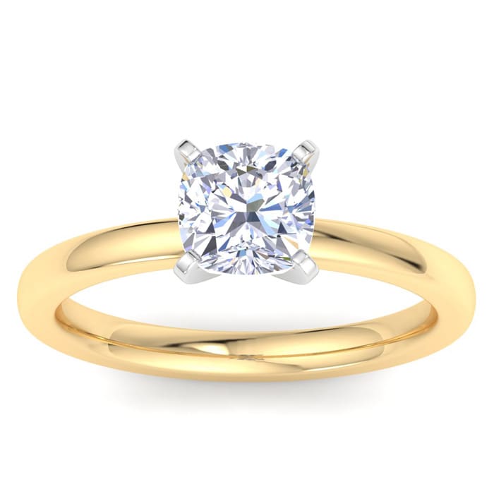1 Carat Cushion Cut Lab Grown Diamond Ring In 14K Yellow Gold, Solitaire