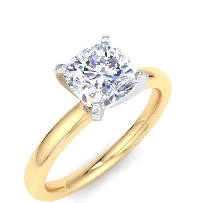 1 Carat Cushion Cut Lab Grown Diamond Ring In 14K Yellow Gold, Solitaire