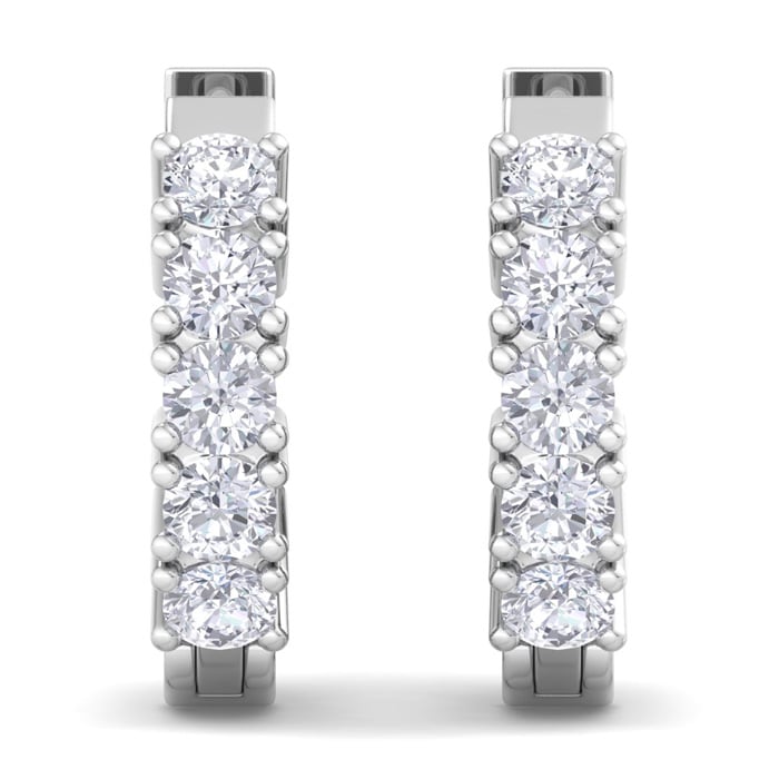 1/2 Carat Diamond Mens Hoop Earrings In 14 Karat White Gold