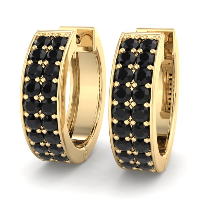 1 2 Carat Black Diamond Mens Hoop Earrings In 14 Karat Yellow Gold