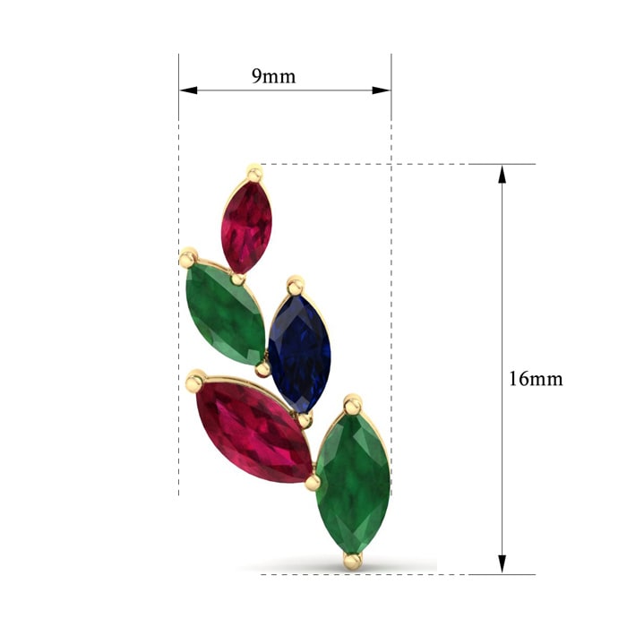 1 3/4 Carat Emerald, Ruby and Sapphire Earring Climbers In 14 Karat Yellow Gold