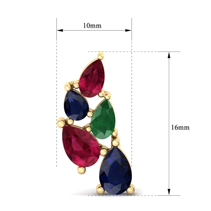 3 Carat Emerald, Ruby and Sapphire Earring Climbers In 14 Karat Yellow Gold