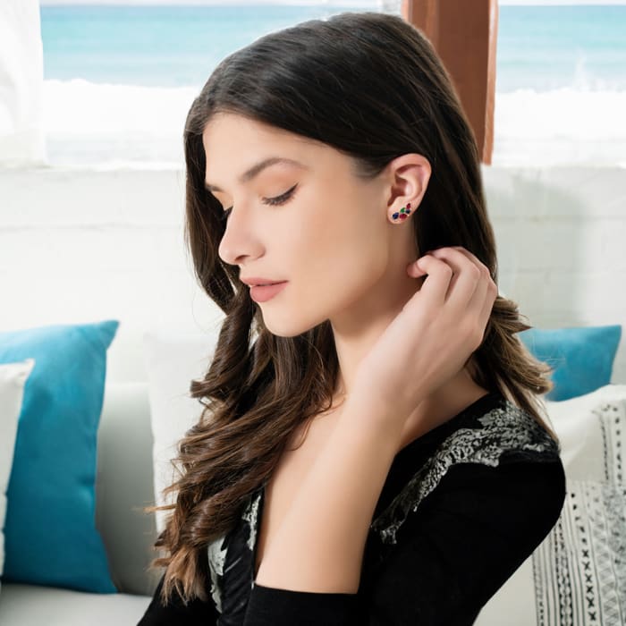 3 Carat Emerald, Ruby and Sapphire Earring Climbers In 14 Karat Yellow Gold