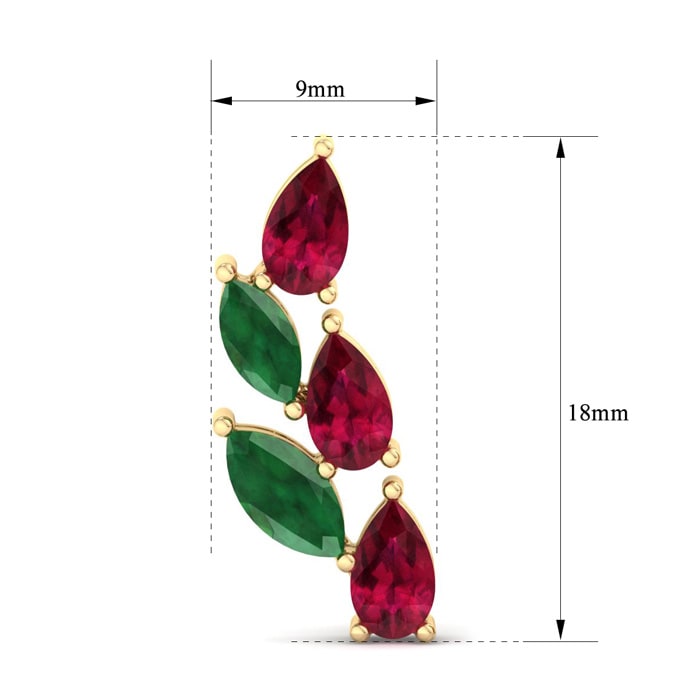 2 1/4 Carat Emerald and Ruby Earring Climbers In 14 Karat Yellow Gold