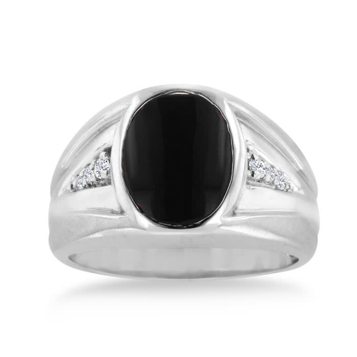 Mens white gold onyx ring on sale