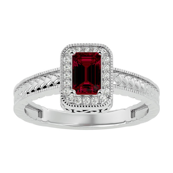 0.85 Carat Antique Style Ruby and Diamond Ring in 10 Karat White Gold
