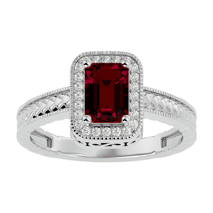 1.12 Carat Antique Style Ruby and Diamond Ring in 10 Karat White Gold
