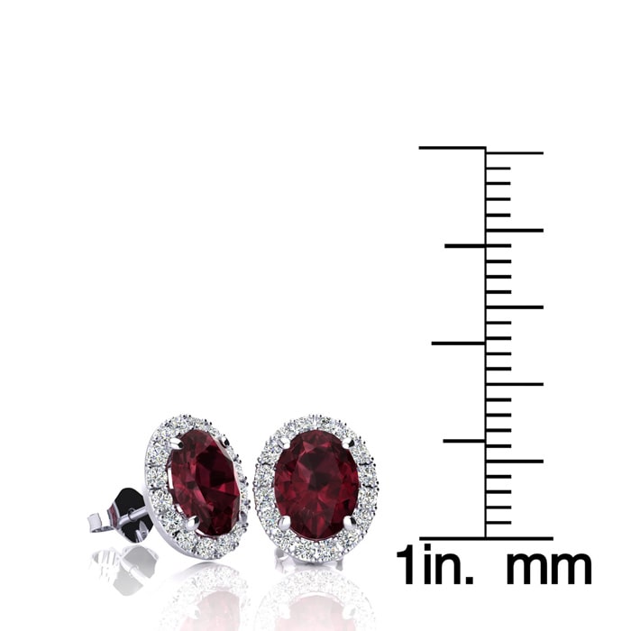 2 1/4 Carat Oval Shape Garnet and Halo Diamond Earrings In Sterling Silver