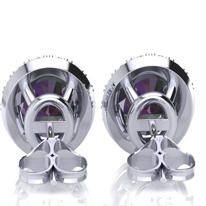 2 1/4 Carat Oval Shape Mystic Topaz and Halo Diamond Earrings In Sterling Silver