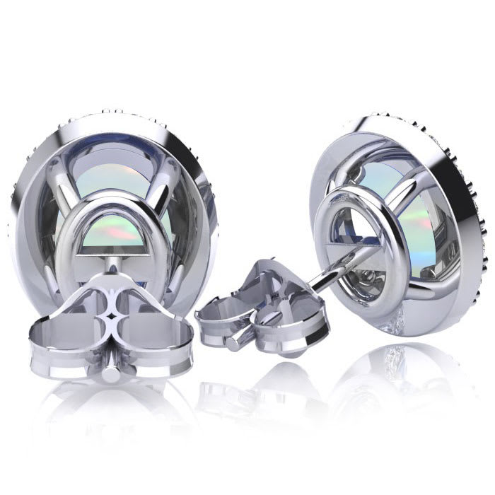 2 1/4 Carat Oval Shape Opal and Halo Diamond Earrings In Sterling Silver