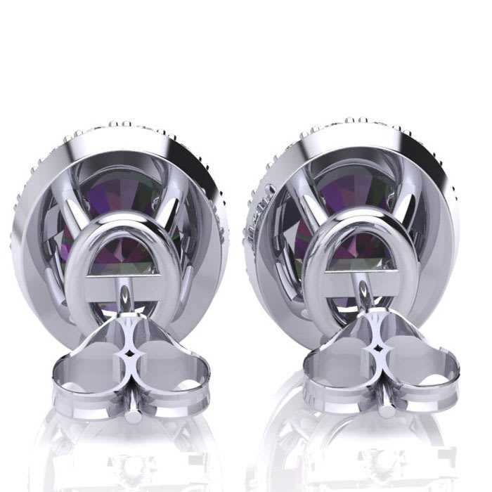 2 3/4 Carat Oval Shape Mystic Topaz and Halo Diamond Earrings In Sterling Silver