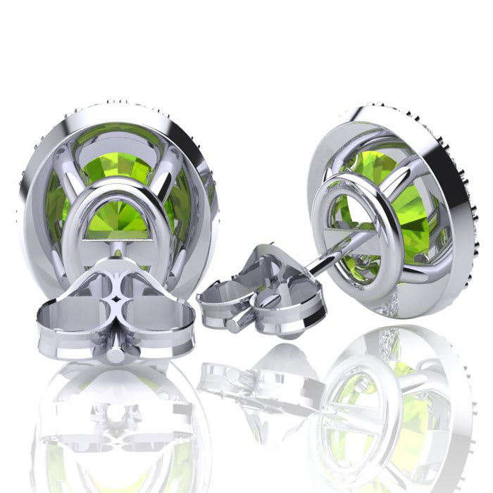2 3/4 Carat Oval Shape Peridot and Halo Diamond Earrings In Sterling Silver