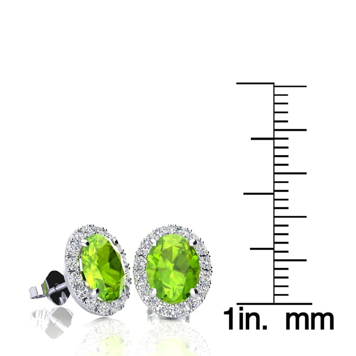 2 3/4 Carat Oval Shape Peridot and Halo Diamond Earrings In Sterling Silver