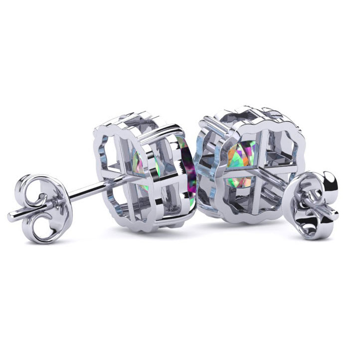 2 Carat Cushion Cut Mystic Topaz and Diamond Earrings In Sterling Silver