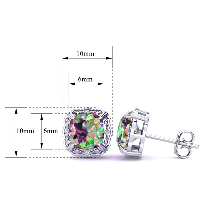 2 Carat Cushion Cut Mystic Topaz and Diamond Earrings In Sterling Silver