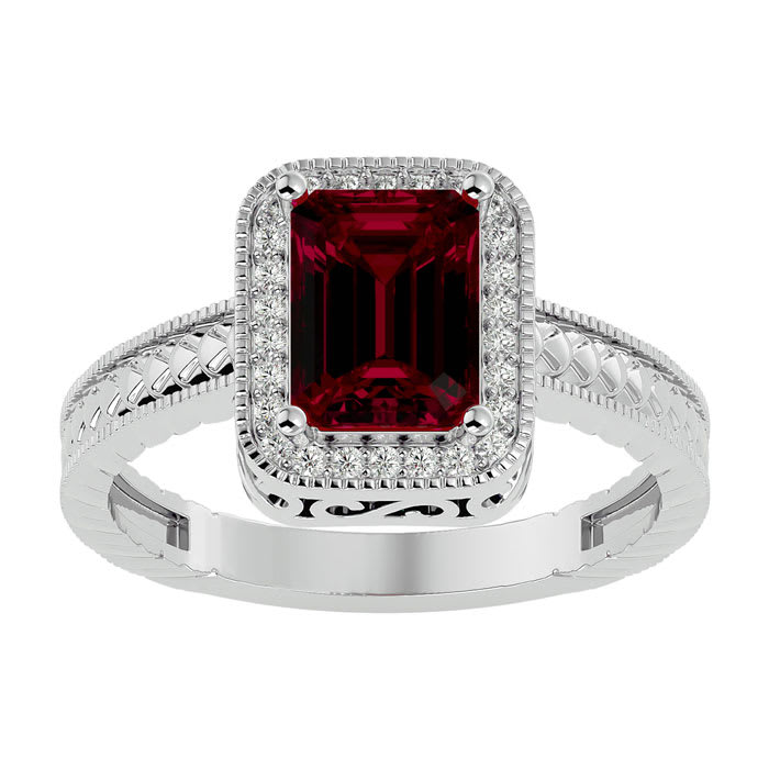 2 Carat Antique Style Ruby and Diamond Ring in 14 Karat White Gold