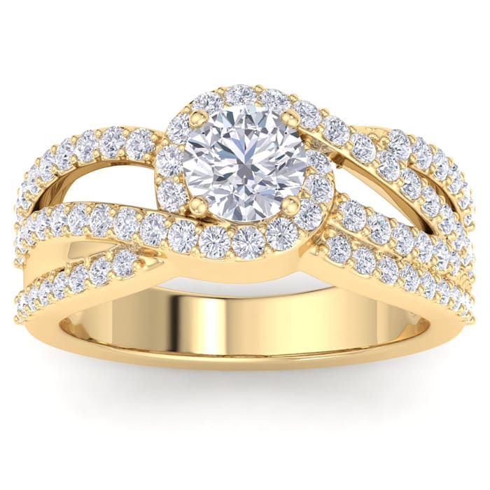 Estate Jewelry 1-1/2 Carat Triple Band Halo Diamond Engagement Ring in 14k Yellow Gold, Size 6