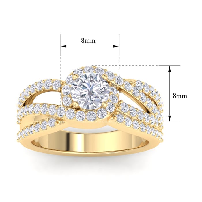 Estate Jewelry 1-1/2 Carat Triple Band Halo Diamond Engagement Ring in 14k Yellow Gold, Size 6