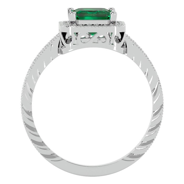 2 Carat Antique Style Emerald and Diamond Ring in 14 Karat White Gold