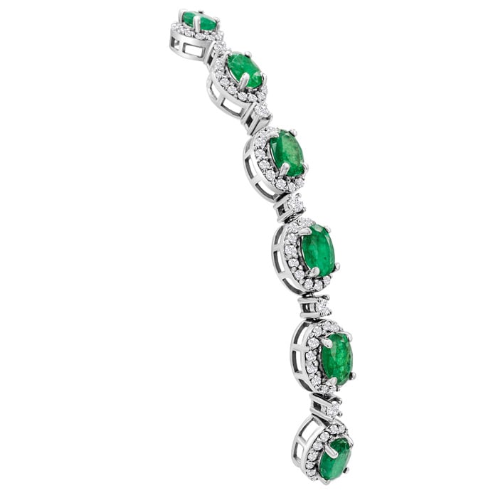4 Carat Emerald and Diamond Bolo Bracelet In 14 Karat White Gold, Adjustable 6-9 Inches