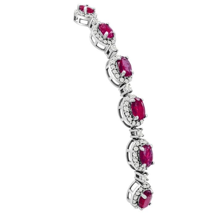 4 Carat Ruby and Diamond Bolo Bracelet In 14 Karat White Gold, Adjustable 6-9 Inches