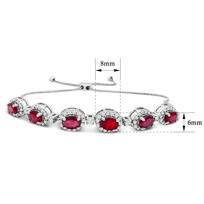 4 Carat Ruby and Diamond Bolo Bracelet In 14 Karat White Gold, Adjustable 6-9 Inches