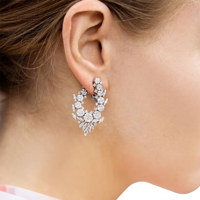 5 Carat Front-Back Fancy Diamond Hoop Earrings In 14 Karat White Gold