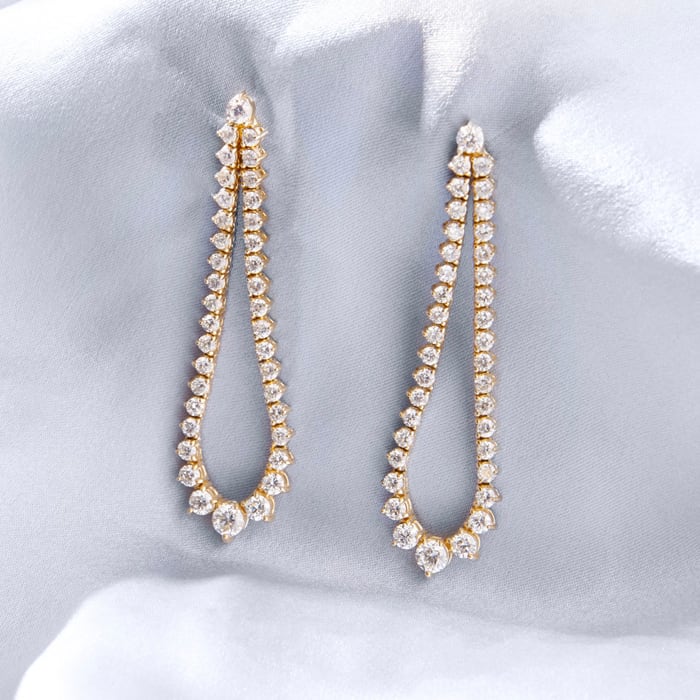 3 Carat Diamond Drop Earrings In 14 Karat Yellow Gold, 2 Inches