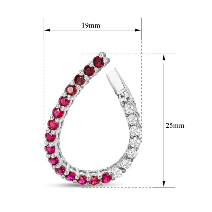 2 1/2 Carat Front-Back Ruby and Diamond Hoop Earrings In 14 Karat White Gold, 1 Inch
