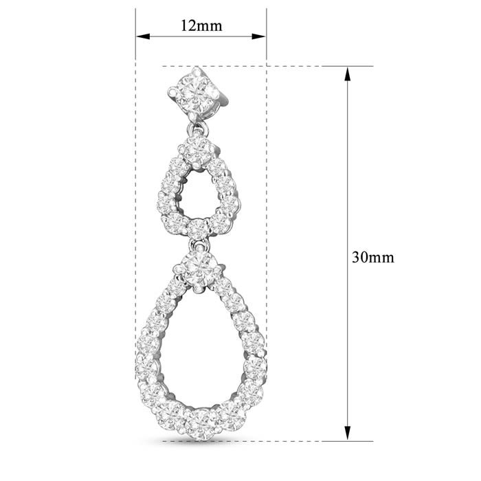 2 Carat Diamond Drop Earrings In 14 Karat White Gold, 1 1/4 Inches