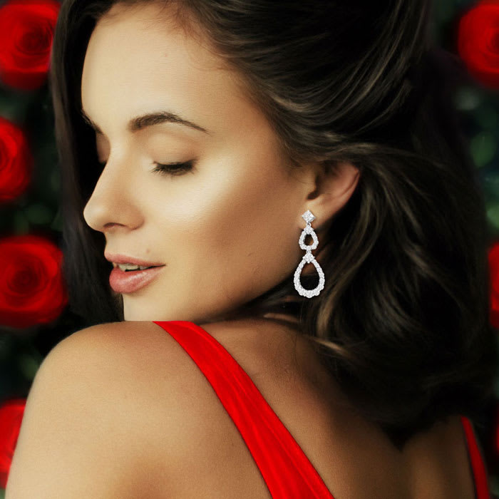 2 Carat Diamond Drop Earrings In 14 Karat White Gold, 1 1/4 Inches