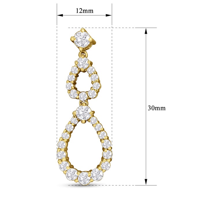 2 Carat Diamond Drop Earrings In 14 Karat Yellow Gold, 1 1/4 Inches