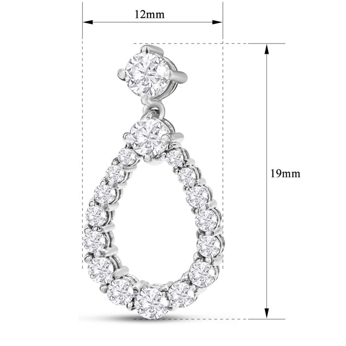 2 Carat Diamond Drop Earrings In 14 Karat White Gold, 1 Inch