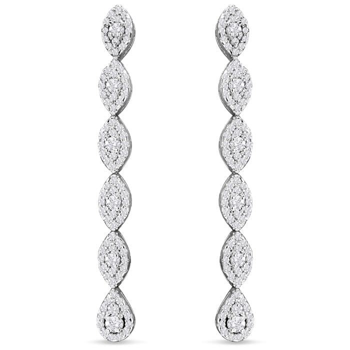 2 Carat Diamond Drop Earrings In 14 Karat White Gold, 2 Inches