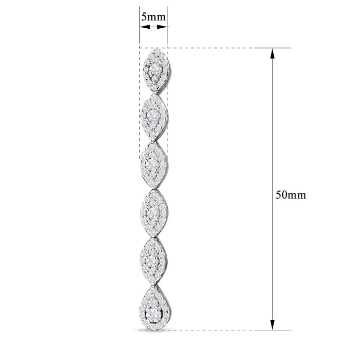 2 Carat Diamond Drop Earrings In 14 Karat White Gold, 2 Inches