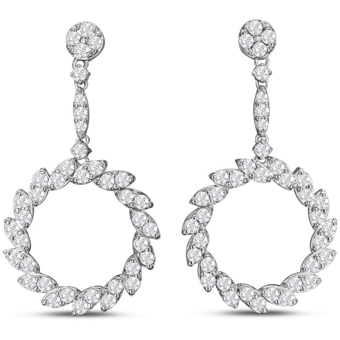 2 1/4 Carat Diamond Drop Earrings In 14 Karat White Gold, 1 Inch